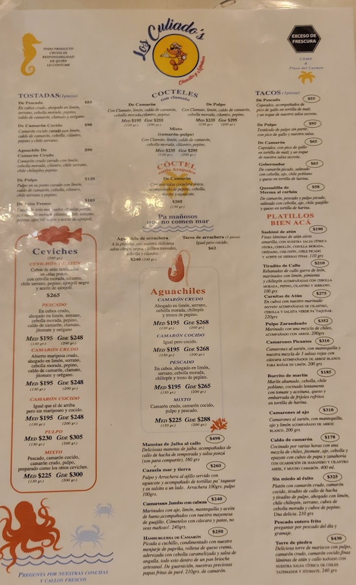 Los Culiados Mariscos Menu - Image 1